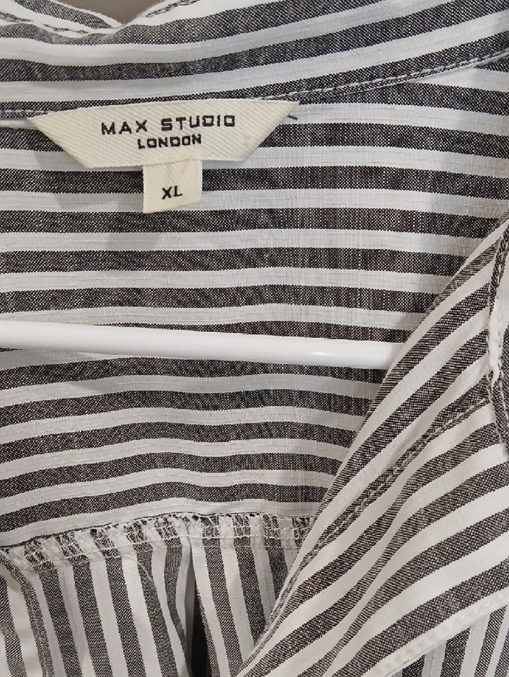 Max Studio Striped Button-Down Shirt - Gray & White - Picture 2 of 3
